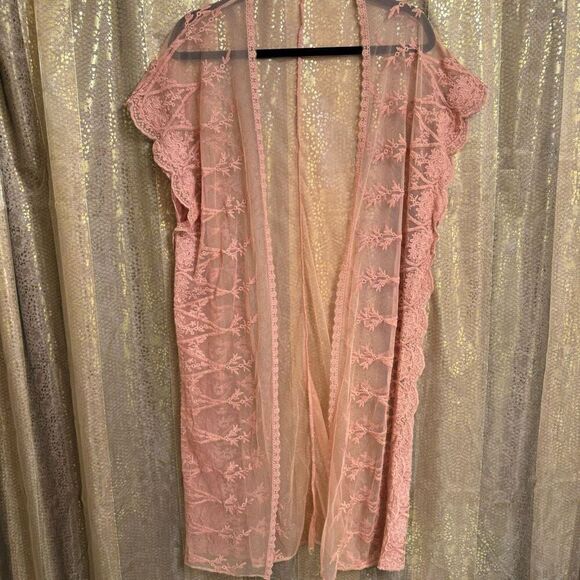 Vivid Importers Of NY Mauve Pink Boho Lace Kimono Duster Coverup XL - Picture 1 of 6